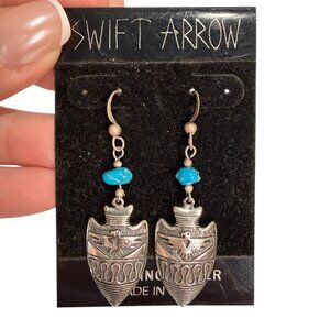 Sterling Silver Native American George Schuler? Thunderbird Arrowhead Earrings